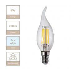 E14 Curl Tip Candle 4W Non-Dimmable Bulb 4000K