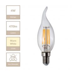 E14 Curl Tip Candle 4W Non-Dimmable Bulb 2700K