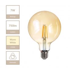 E27 125mm Amber Globe 7W Dimmable Bulb 2700K