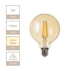 E27 95mm Amber Globe 7W Dimmable Bulb 2700k