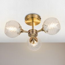 Mona 3 Light Semi Flush Antique Brass