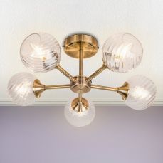 Mona 5 Light Semi Flush Antique Brass